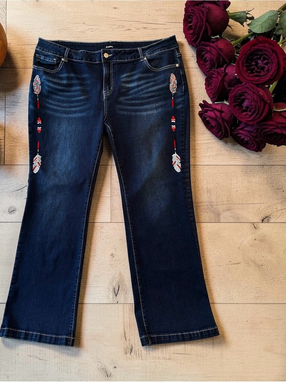 Flamingo Southwestern Denim Jeans Womens 4X Embroidered Distressed Cowgirl West
